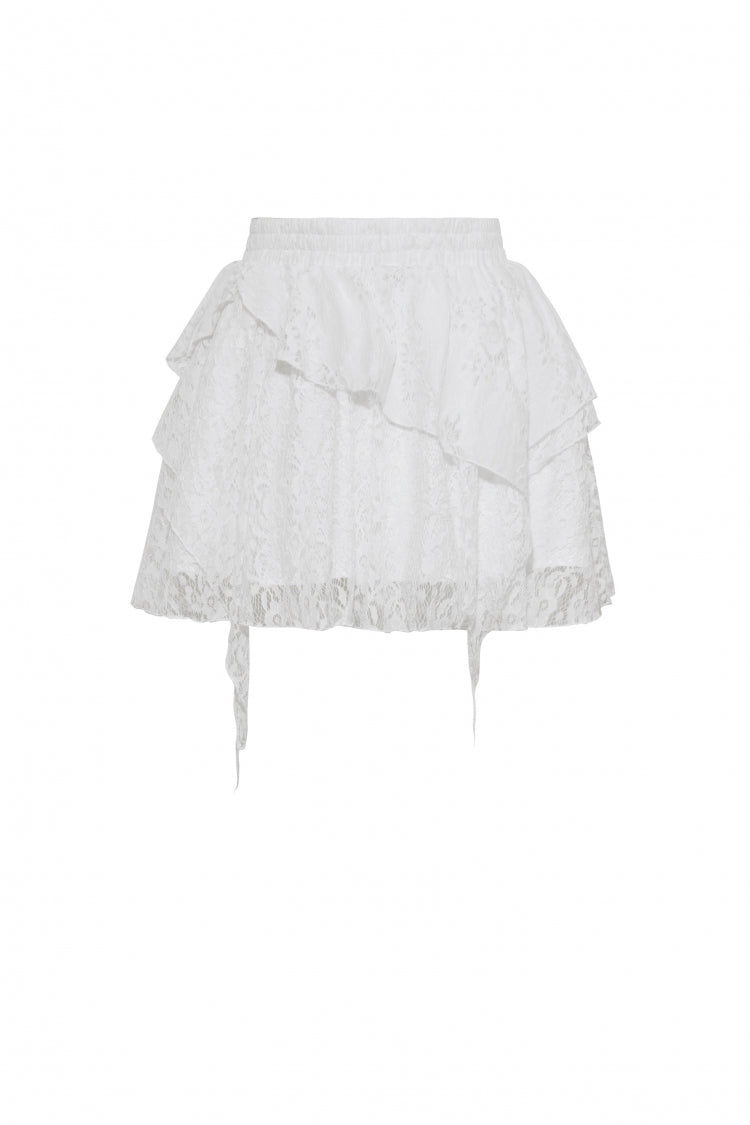 White Irregular Lace Splice  Multi-Layered Women's Gothic Skirt - Product - 3