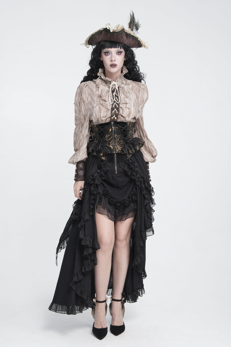 Black Jacquard Lace Lace-Up Slim Fit Zippered Women's Gothic Royal Girdle - Product - 4