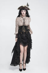 Black Jacquard Lace Lace-Up Slim Fit Zippered Women's Gothic Royal Girdle - Product - 4