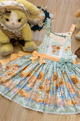 Kawaii Bears Sunflower Print Multi-Color Bowknot Sweet Lolita Strap Dress - Product - 6