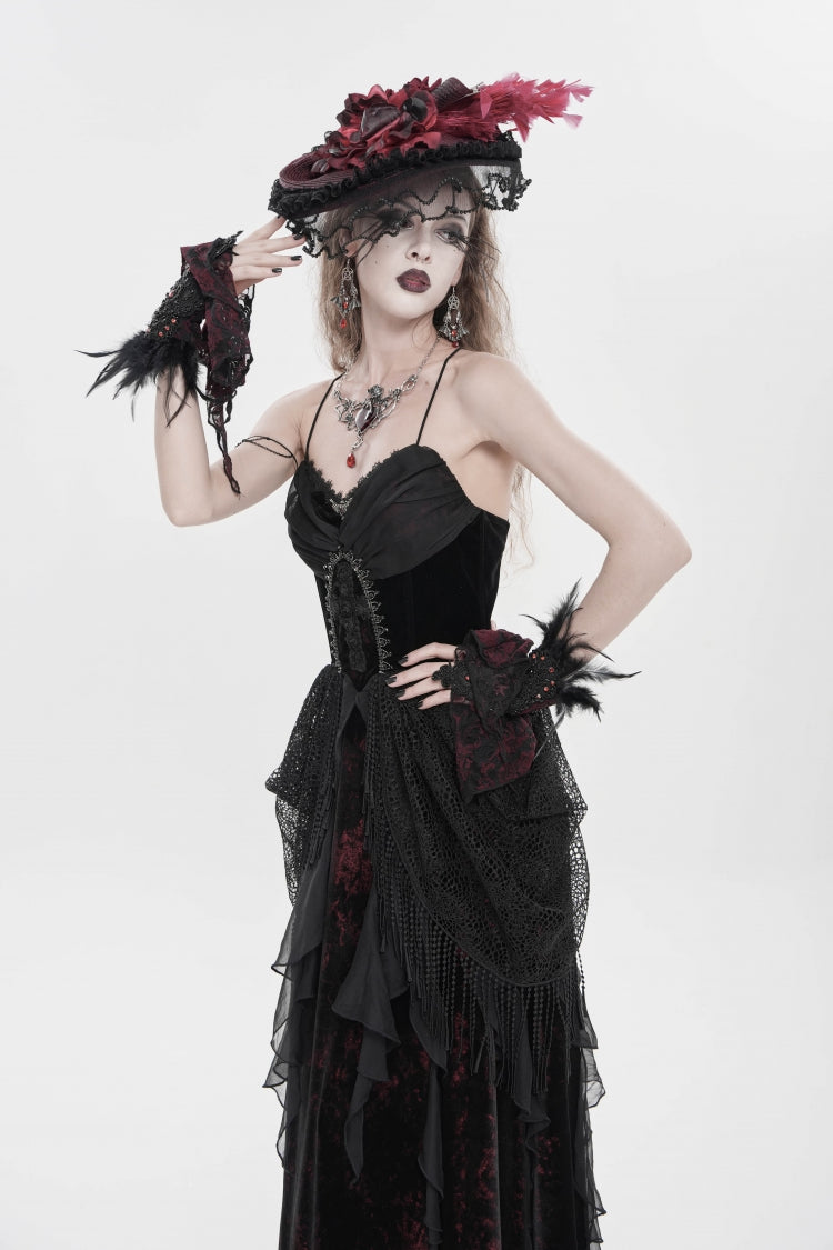 Black/Red Sleeveless Multi-Layered Hanayome Lace Lace-Up Women's Gothic  Wedding Dress Printed Tassels Lace-up Slip Dress - Product - 5