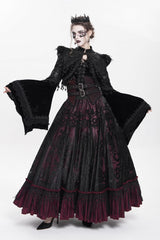 Red Jacquard Embroidery Buckle Tassels Women's Gothic Long Skirt - Product - 13