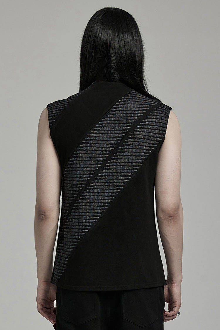 Black Sleeveless Print Asymmetric Zipper Men's Punk Tank Top - Product - 3