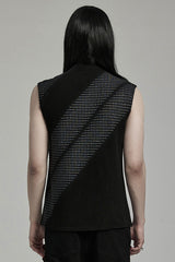 Black Sleeveless Print Asymmetric Zipper Men's Punk Tank Top - Product - 3