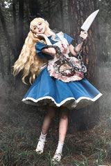 Blue [Dark Fairy Tale Alice] Long Sleeves Ruffle Gothic Lolita Dress - Product - 5