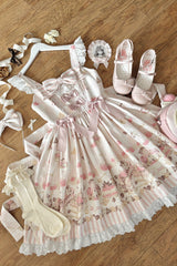 Pink [Strawberry Ice Cream Cheesecake] Square Collar Short Sleeves Printed Ruffled Bow Lace Casual Sweet Lolita Jsk Dress - Product - 4
