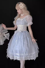 Blue Short Sleeves Ruffle Hanayome Sweet Mermaid Princess Lolita Dress - Blue - 1