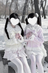 [Diamond Strawberry] Long Sleeves Bow Lace Pearl-Decorated Sweet Jirai Kei Lolita Coat 3 Colors - Product - 12