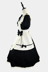 Black/White Short Sleeves Ruffle Bowknot Lace Plus Size Sweet Maid Long Lolita Dress - Product - 2