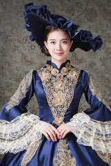 Multi-Layer Half Sleeves Trumpet Sleeves High Waisted Hollow Embroidery Print Victorian Lolita Prom Dress - Product - 6