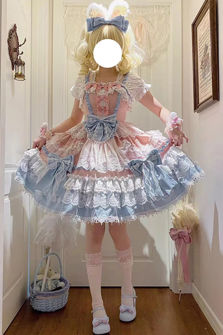 Blue Sleeveless Multi-Layered Ruffle Bowknot Lace Sweet Gorgeous Lolita Doll Jsk Dress - Product - 6