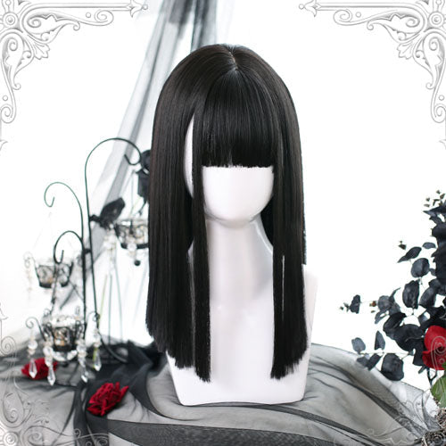 Natural Short Straight Hair Classic Lolita Wigs - Black - 1