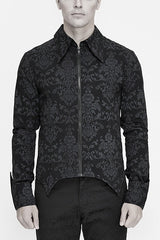 Black Folding Cuffs Palace Printed Zipper Mens Gothic Blouse - Black - 1