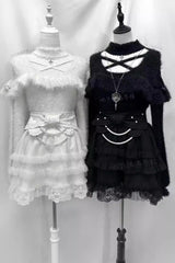Pearl Ruffle Bowknot Lace Sweet Jirai Kei Skirt 2 Colors - Black - 1