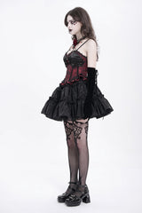 Red Sleeveless Ruffle Embroidery Lace-Up Women's Gothic Tank Top - Product - 10