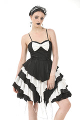 Black/White Sleeveless Multi-Layered Ruffled Bowknot Women's Gothic Slip Dress - Black/White - 1