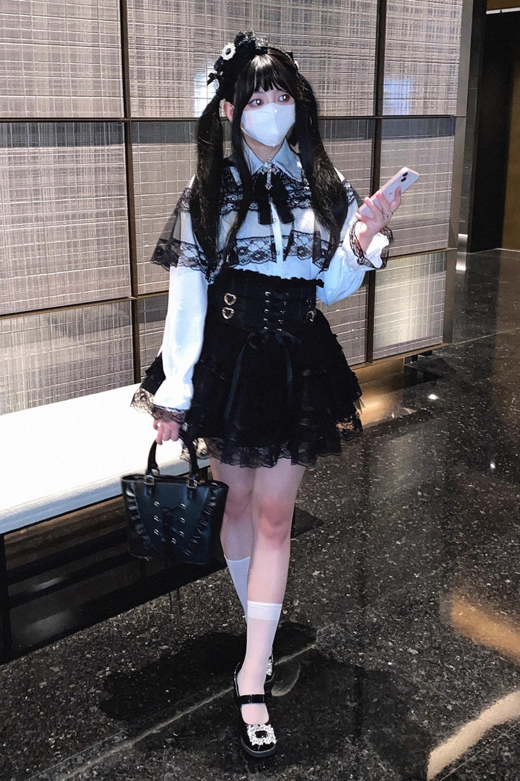 [Mist Veil] Long Sleeves Hollow Lace Jirai Kei Blouse 3 Colors - Product - 1