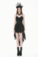 Black Women's Gothic Vintage Lace Multi-Layered Ruffled High-Low Slip Dress - Product - 6