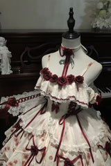 White/Red [Crimson Love Letter] Sleeveless Multi-Layered Printed Bow Lace-Up Gothic Lolita Jsk Dress Set - Product - 2