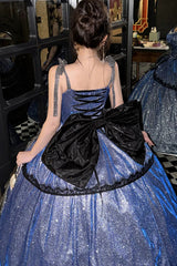 Blue [Galaxy of Fallen Tears] Sleeveless Glitter Series Ruffled Bow Asymmetric Sweet Lolita Jsk Dress - Product - 6