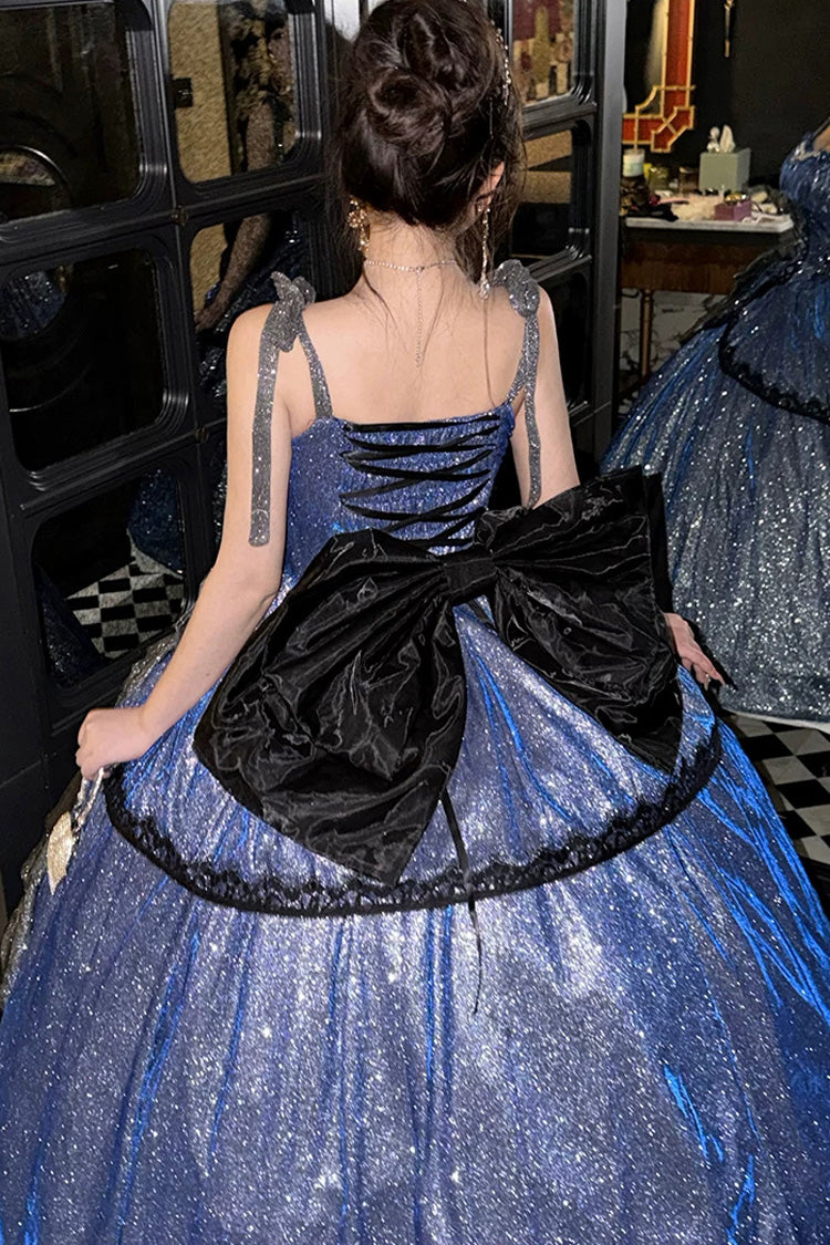 Blue [Galaxy of Fallen Tears] Sleeveless Glitter Series Ruffled Bow Asymmetric Sweet Lolita Jsk Dress - Product - 6