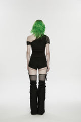 Black Spliced Lace-Up Mesh Detachable Eyelet Women's Punk Shorts - Product - 2