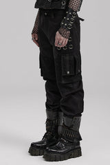 Black Stitching Mesh Metal Ring Decoration Men's Steampunk Pants - Product - 2
