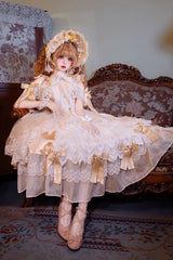 Yellow [Glazed Phantom] Off Shoulder Ruffle Hanayome Bowknot Lace Sweet Elegant Lolita Dress - Product - 4