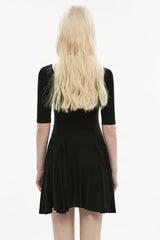 Black Round Collar Half Sleeves Skull Single-Breasted Women's Gothic Dress - Product - 3