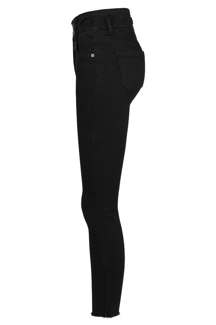 Black Triangular Metal Decorative Sheet Back Crossed Straps Tight Fit Punk Women's Denim Pants - Product - 7