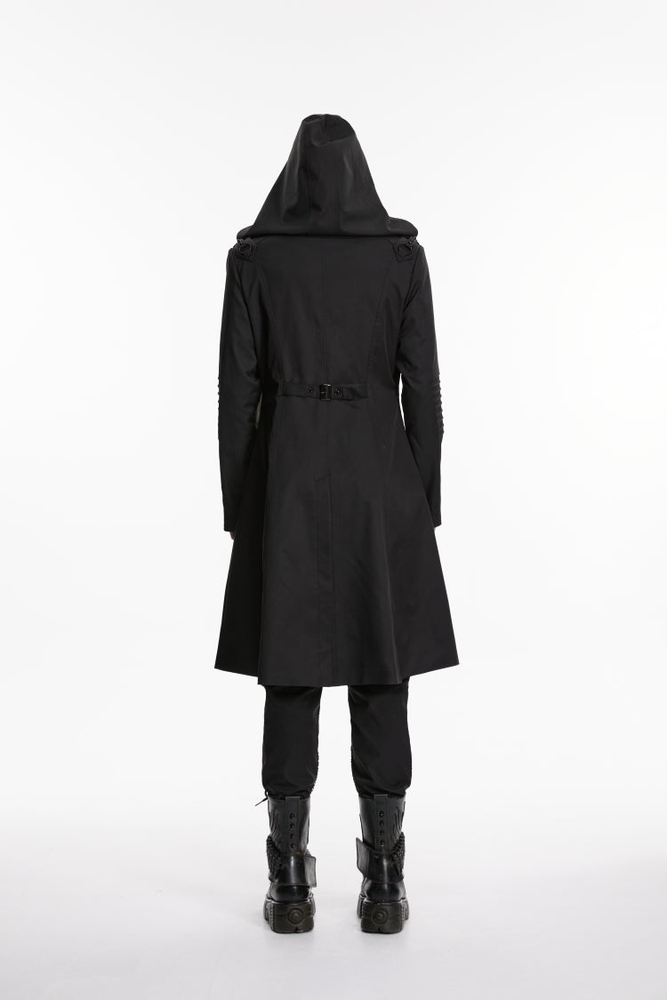 Black Stand Collar Long Sleeves Hooded Zippered Men's Punk Jacket - Product - 3