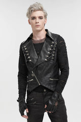 Black Lapel Fitted Atomized Crack Front Chest Crossover Rope Men's Punk Vest - Product - 2