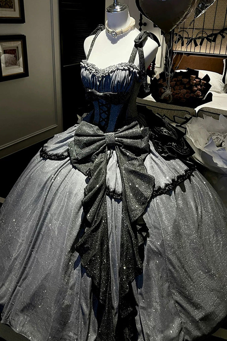 Grey [Galaxy of Fallen Tears] Sleeveless Glitter Series Ruffled Bow Asymmetric Sweet Lolita Jsk Dress - image 3