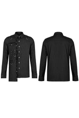 Black Punk Asymmetric Hem Personality Metal Buckle Decorative Soft Long Sleeve Men's Shirt - Product - 5