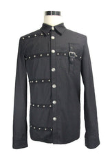 Black Cotton Long Sleeves Mens Punk Blouse - Product - 3
