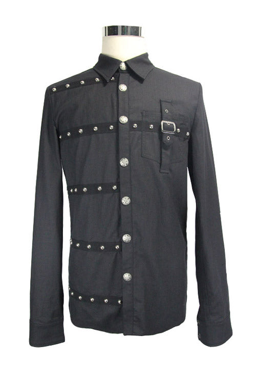 Black Cotton Long Sleeves Mens Punk Blouse - Product - 3