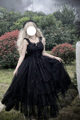 Black [Moonlight Sonata] Ruffle Cardigan Bowknot Lace Gothic Vintage Lolita Jsk Dress - Product - 2