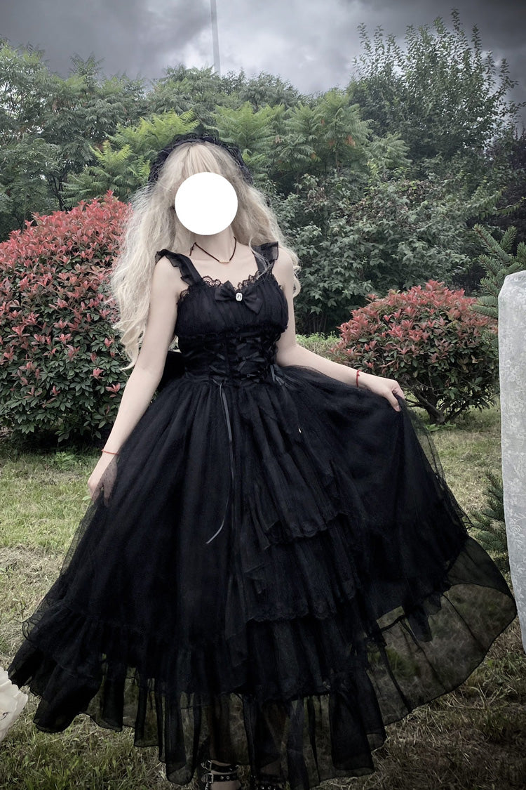Black [Moonlight Sonata] Ruffle Cardigan Bowknot Lace Gothic Vintage Lolita Jsk Dress - Product - 2