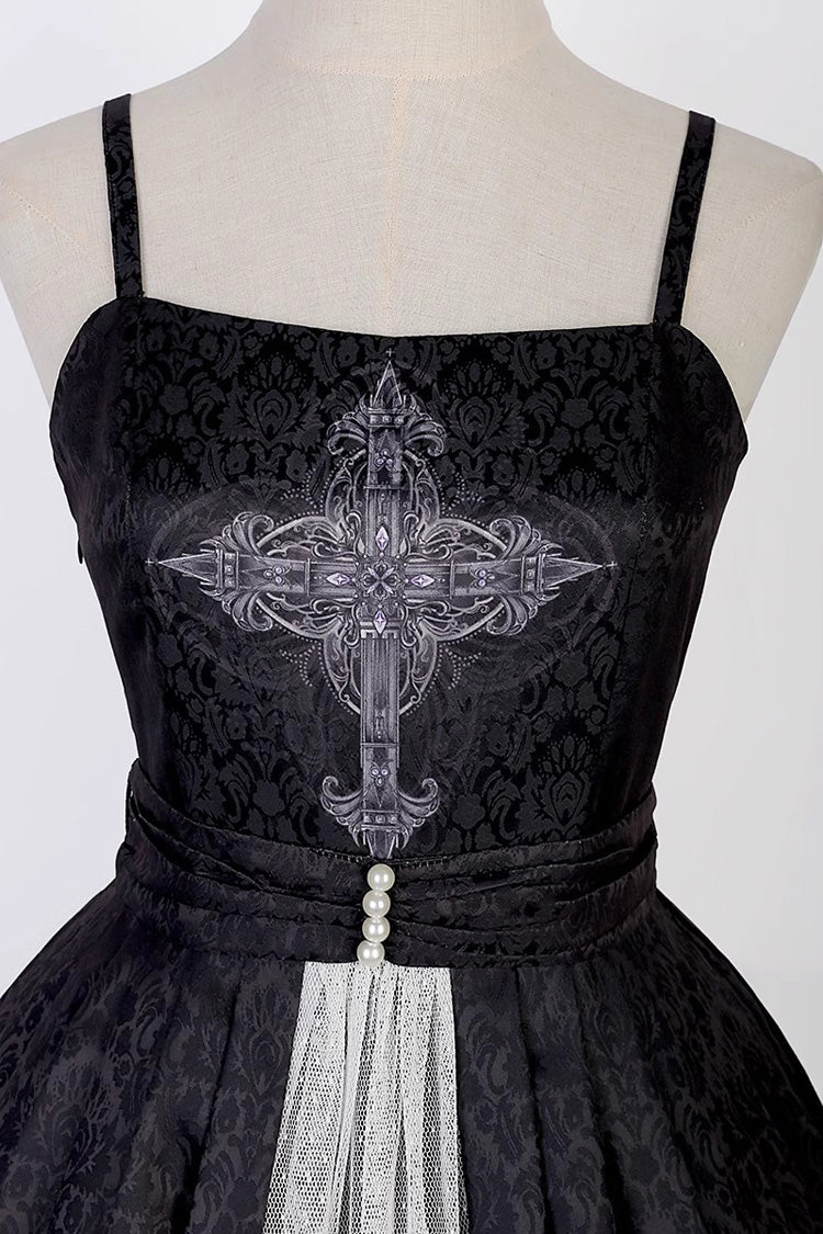 Black Printed Lace Gothic Vintage Princess Lolita JSK Dress detail view 7
