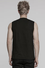 Black Round Collar Sleeveless Stitching Mesh Buckle Men's Punk Vest - Product - 3