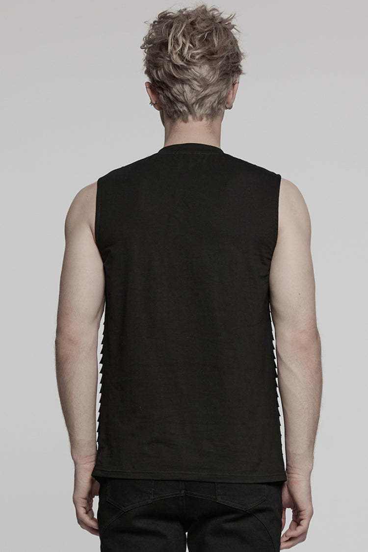 Black Round Collar Sleeveless Stitching Mesh Buckle Men's Punk Vest - Product - 3