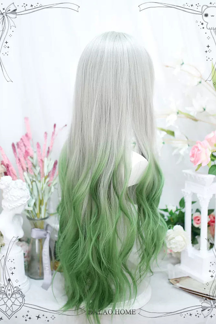 Gray/Green Gradient Color Secondary Long Curly Sweet Lolita Wigs - Product - 3