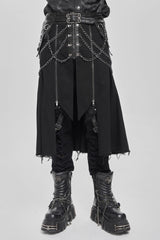 Black Buckle Chain Eyelet Men's Punk Skirt - Black - 1