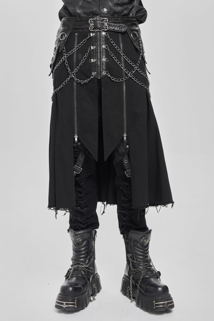 Black Buckle Chain Eyelet Men's Punk Skirt - Black - 1