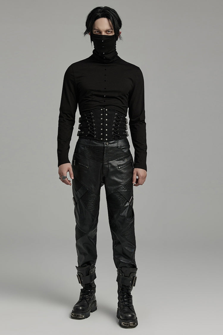 Black Multi-buckles Studded Lace-Up Men's Punk Girdle - Product - 4