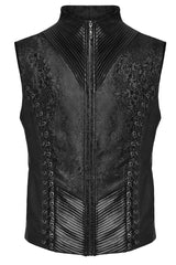 Black Sleeveless Eyelets Buckle-up Lace-Up Men's Gothic Vest - Product - 3