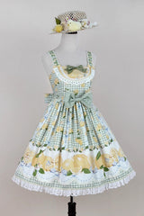 Green [Lemon Chicken] Print Ruffle Bowknot Lace Sweet Lolita Jsk Dress - Product - 6