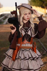 [From Afar] Sleeveless Triple-Layered Stripe Print Bowknot Sweet College Style Lolita Dress 2 Colors - Product - 10