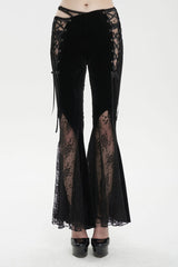 Black Velvet-Paneled Mesh Side-Adjustable Asymmetrical Women's Gothic Leggings - Black - 1
