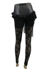 Black Knitted Base Cloth Rose Flower Net Material Asymmetric Lace Hip Transparent Women's Gothic Leggings - Product - 8
